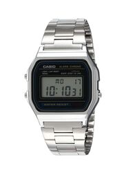 Casio Digital Watch for Men with Stainless Steel Band, Water Resistant, A158WA-1DF, Silver-Grey