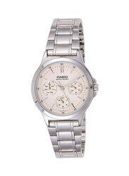 Casio Enticer Analog Watch for Women with Stainless Steel Band, Water Resistant and Chronograph, LTP-V300D-4A, Silver-Pink