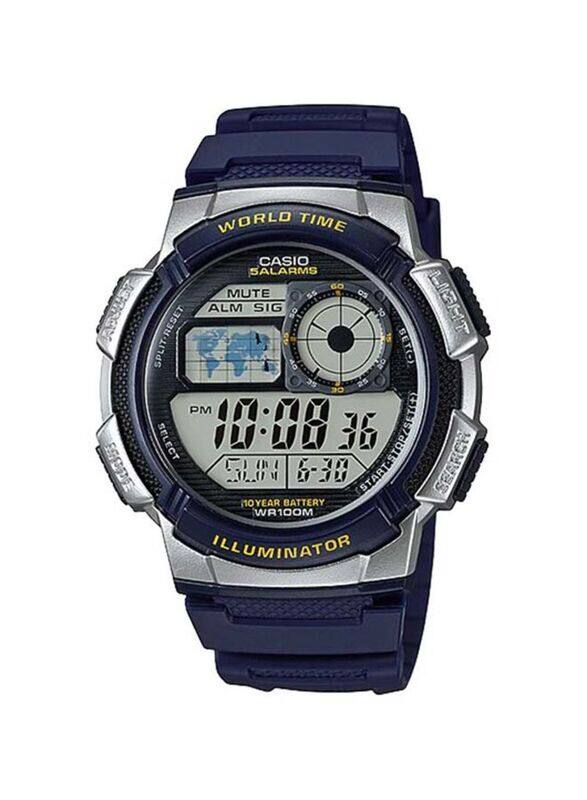 

Casio Youth Series Digital Watch for Men with Resin Band, Water Resistant, AE-1000W-2AV, Blue-Grey/Black