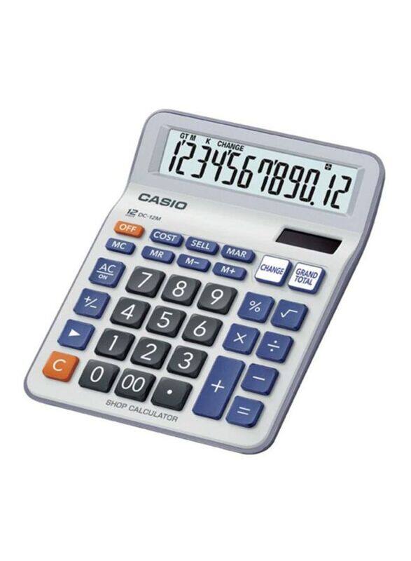 Casio 12-Digits Scientific Calculator, DC-12M, White/Grey/Blue