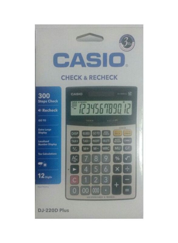 Casio 12-Digits Financial and Business Calculator, DJ-220D Plus, Silver/Black/Grey