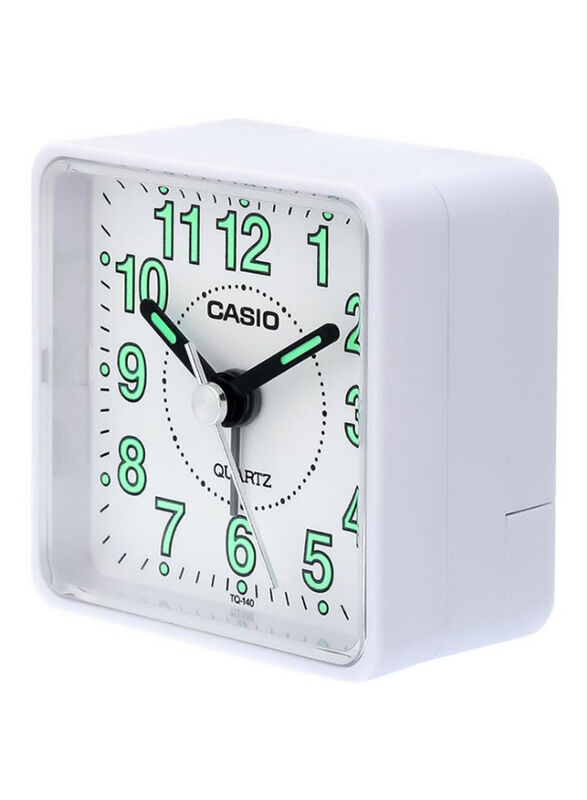 Casio TQ-140-7DF Analog Alarm Desk Clock, White/Black/Green