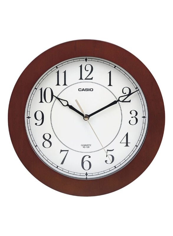 Casio IQ-126-5DF Round Shaped Analog Wall Clock, Brown/White/Black