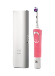 Oral B D100 Vitality Cross Action Rechargeable Toothbrush with Travel Case, Pink