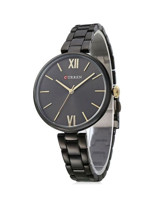 Curren Analog Watch for Women with Stainless Steel Band, 9017, Black