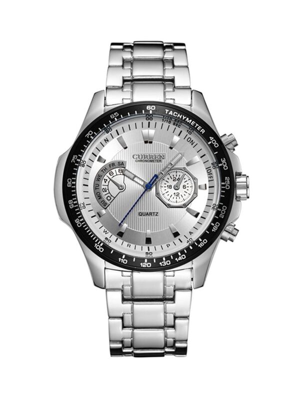 Curren Analog Watch for Men with Alloy Band, Water Resistant & Chronograph, 8020, Silver