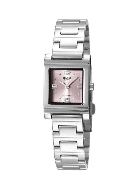 

Casio Analog Wrist Watch for Women with Stainless Steel Band, Water Resistant, LTP-1237D-4ADF, Silver-Light Pink