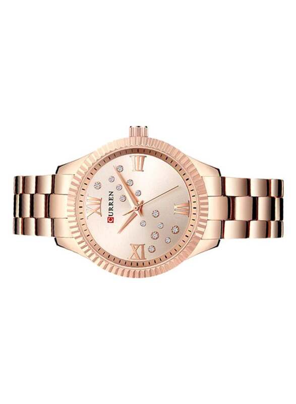 Curren Analog Wrist Watch for Women with Stainless Steel Band, Water Resistant, Rose Gold