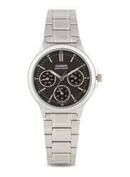 Casio Enticer Analog Quartz Watch for Women with Stainless Steel Band, Water Resistant and Chronograph, LTP-V300D-1AUDF, Black/Silver