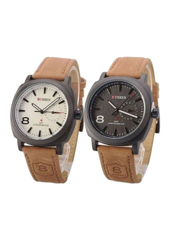 

Curren Analog Watch for Men with Leather Band, 8139, Brown/White