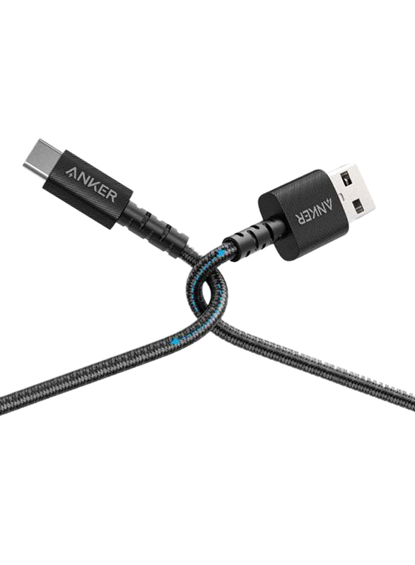 Anker 3-Feet Durable Double-Braided Nylon Charging Cable, 2.0 USB-A to USB-C for Smartphones/Tablets, A8022H11, Black/Silver