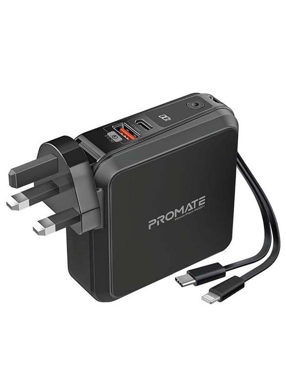 Promate 20000mAh Wired Pioneer MFi Power Bank, Black