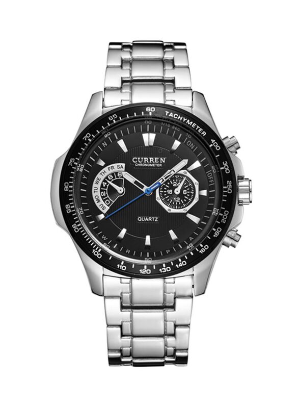 Curren Analog Watch for Men with Alloy Band, Water Resistant & Chronograph, 8020, Silver/Black