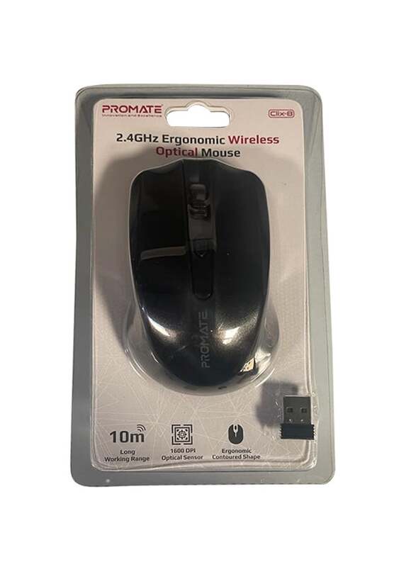 Promate 2.4 GHz Ergonomic Wireless Optical Mouse, Black