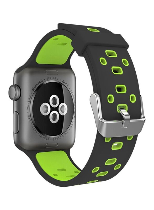 Silicone Apple Watch Series 3 Replacement Watch Band 38mm Sport Edition Strap, Black/Green