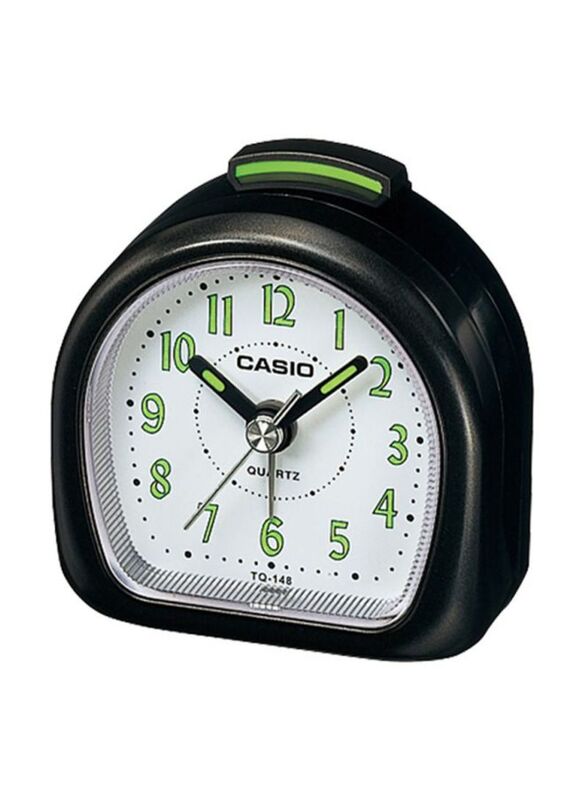 Casio TQ-148-1DF Analog Alarm Desk Clock, Black/Green/White