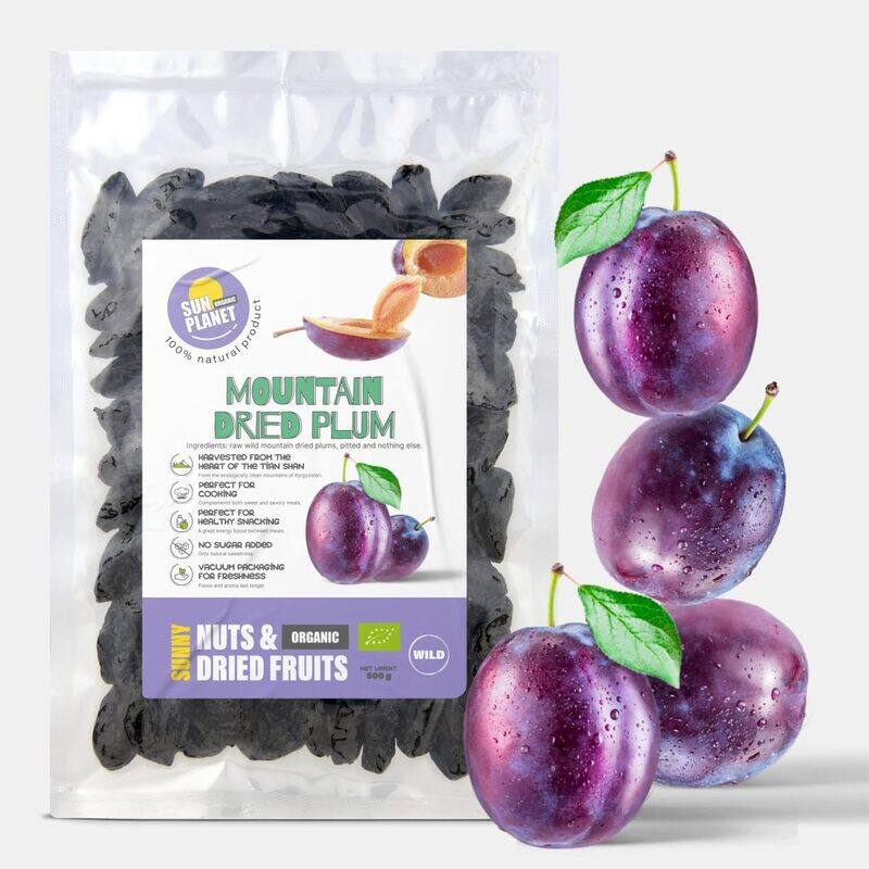 

Sun Planet Organic Sun Dried Pitted Plums. Organic. No sugar added. Healthy & Sport snack. Whole fruit made - 500g (17,64 oz)