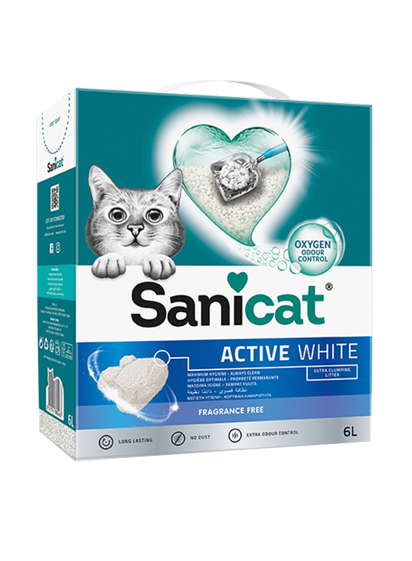 Sanicat Active White Fragrance Free Cat Litter, 6 Liters, White