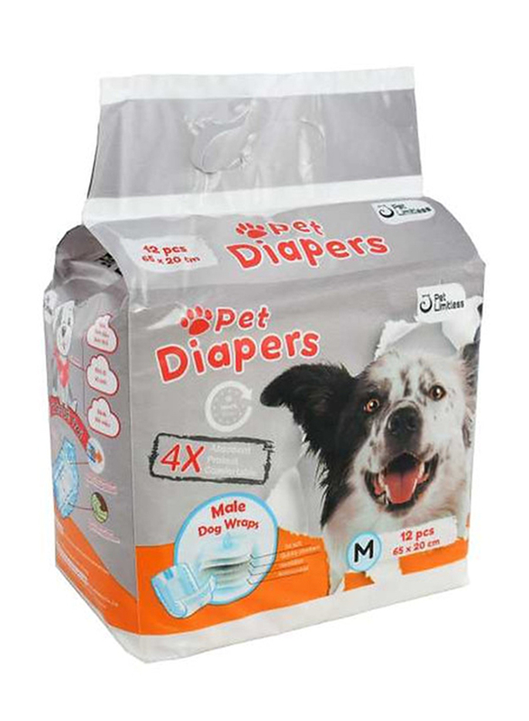 Petbroo Male Pet Diaper for Dogs, Medium, 12 Pieces, White