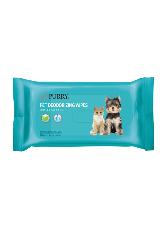 

Purry Pet Wipes With Spring Water Scent, 80 Pieces, Blue