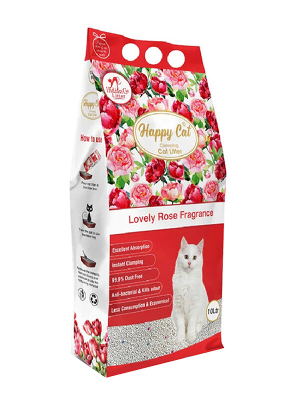 

Happy Cat Lovely Rose Fragrance Bentonite Dust Free Clumping Cat Litter, 10 Liter, Multicolour