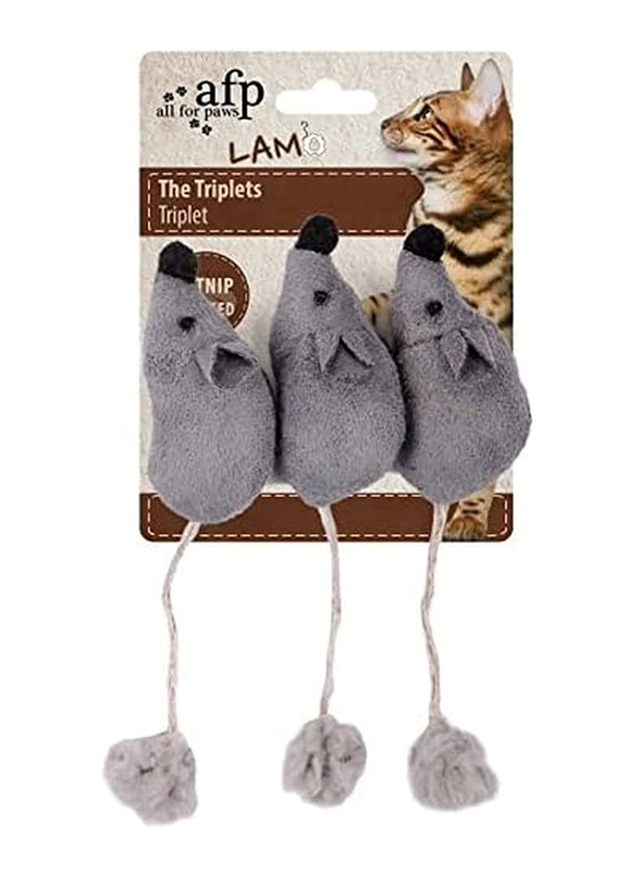 AFP Lambswool The Triplets Cat Toy, Grey