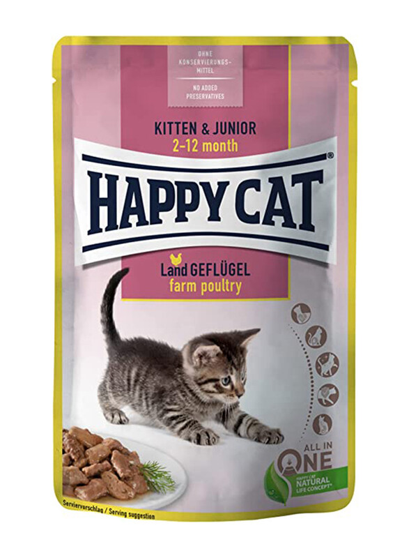 

Happy Cat MIS Kitten & Junior Farm Poultry Cat Wet Food, 24 x 85g
