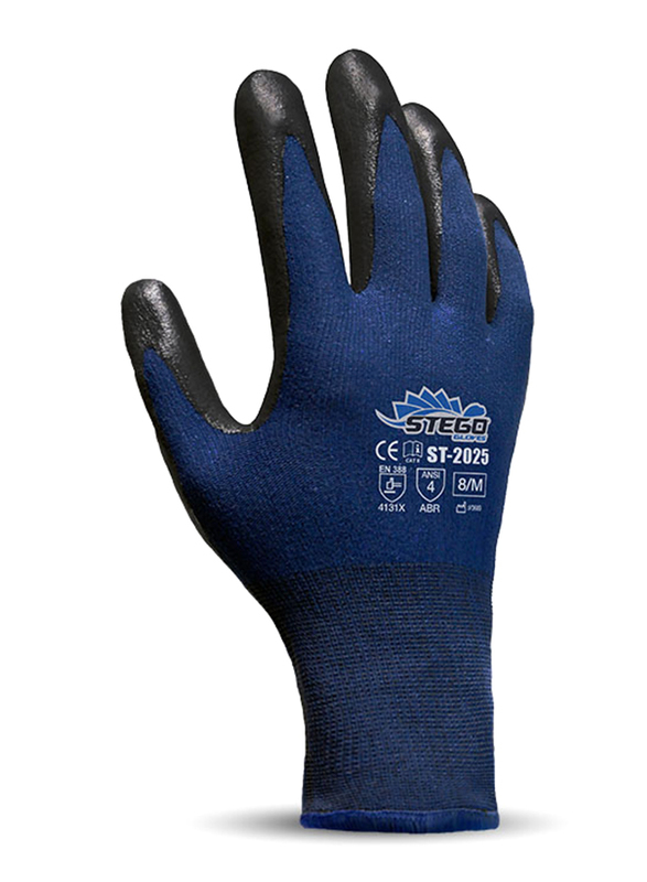 Stego Level 4 Protection Mechanical & Multipurpose Safety Gloves with Abrasion for Light Handling, St-2025, Blue/Black, Large