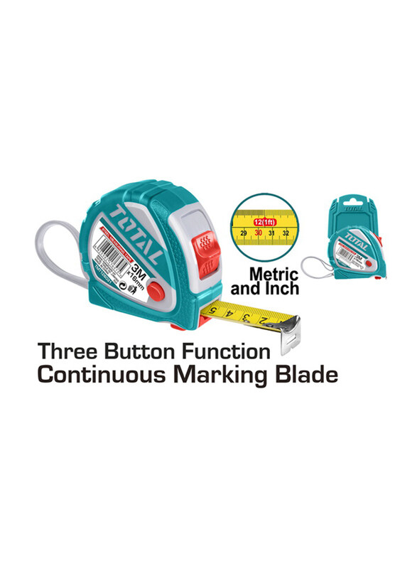 

Total 3-Meter Steel Measuring Tape, TMT126031, Silver/Teal