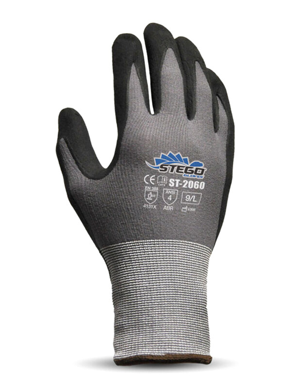 

Stego 18-Piece Level 4 Micro-Nitrile Foam Coated Multipurpose Safety Gloves for Dry, Wet or Even Oily Grip Application, St-2060, Grey, Large