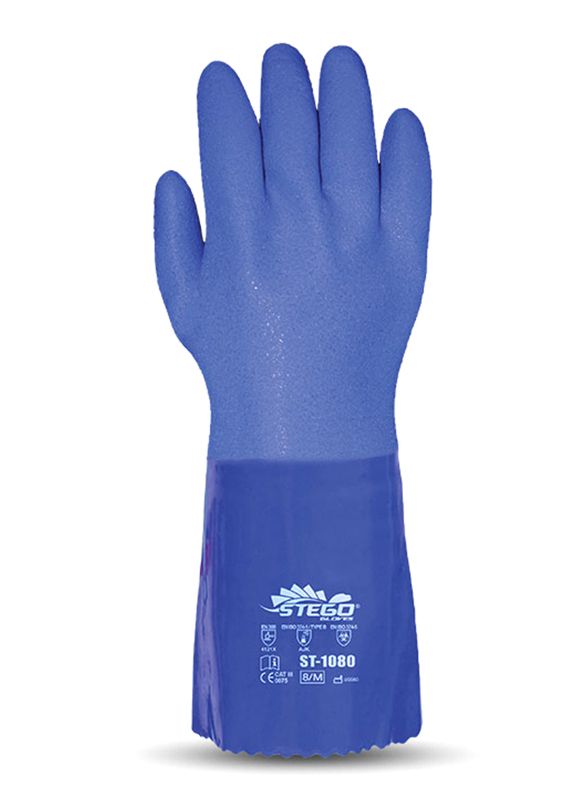 Stego 24-Piece Cotton Lined with PVC Coated Chemical Protection Safety Gloves, St-1080, Blue, X-Large