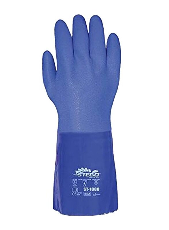 

Stego Cotton Lined with PVC Coated Chemical Protection Safety Gloves, St-1080, Blue, Large