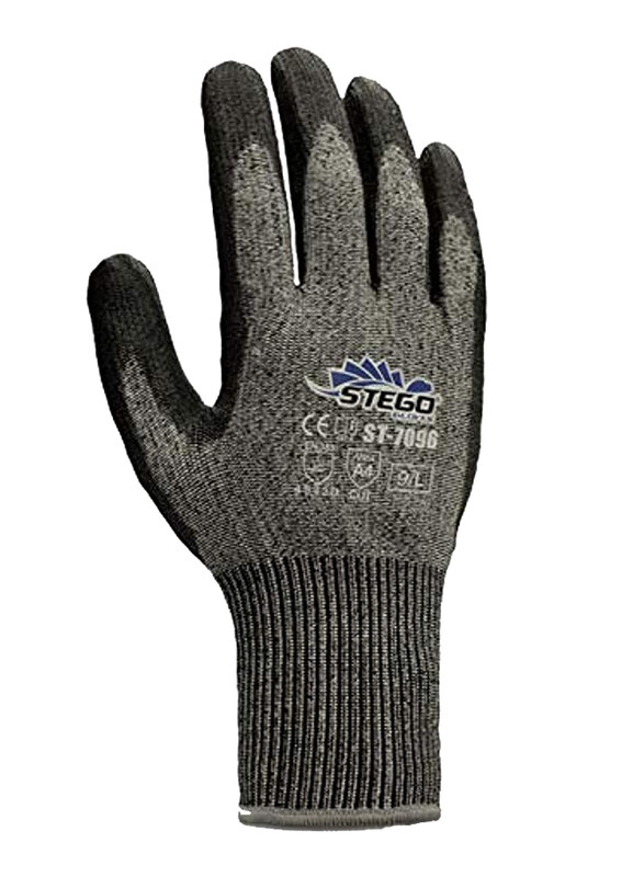 

Stego Level 5 Light Weight Breathable Cut Polyurethane Coated Protection Safety Gloves, St-7096, Grey/Black, Large