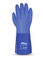 Stego Cotton Lined with PVC Coated Chemical Protection Safety Gloves, St-1080, Blue, Large