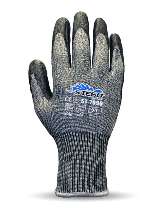 

Stego Level 5 Light Weight Breathable Cut Polyurethane Coated Protection Safety Gloves, St-7096, Grey/Black, X-Large