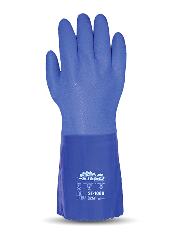 Stego 36-Piece Cotton Lined with PVC Coated Chemical Protection Safety Gloves, St-1080, Blue, Large