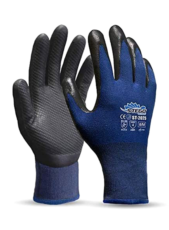 Stego 12-Piece Level 4 Protection Mechanical & Multipurpose Safety Gloves with Abrasion for Light Handling, St-2025, Blue/Black, X-Large