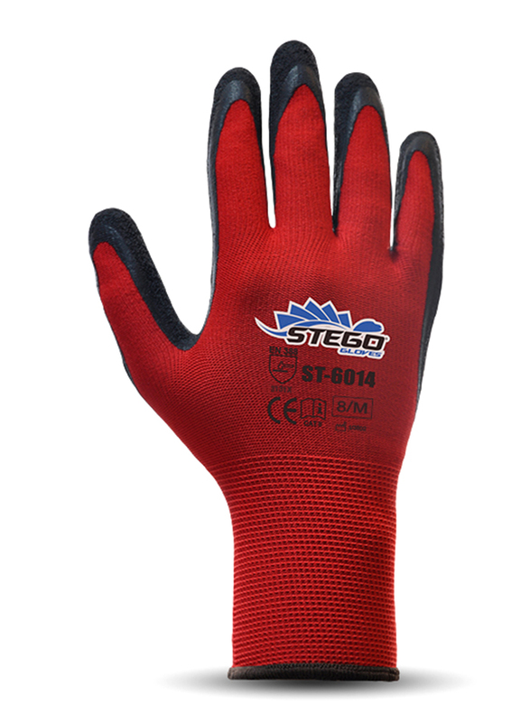 

Stego 6-Piece Breathable Latex Coated Mechanical & Multipurpose Safety Gloves for Light Handling, St-6014, Red/Black, X-Large