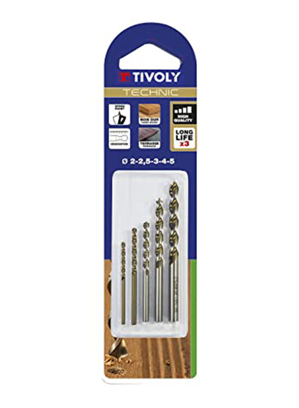 

Tivoly 5-Piece Wood Drill Technic Stamped Set for High Precision Drilling, Grey