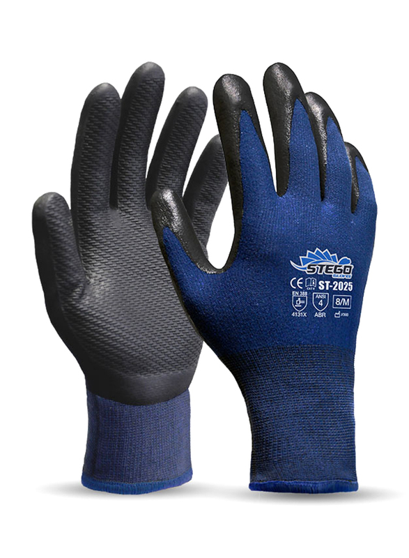 Stego 6-Piece Level 4 Protection Mechanical & Multipurpose Safety Gloves with Abrasion for Light Handling, St-2025, Blue/Black, Large