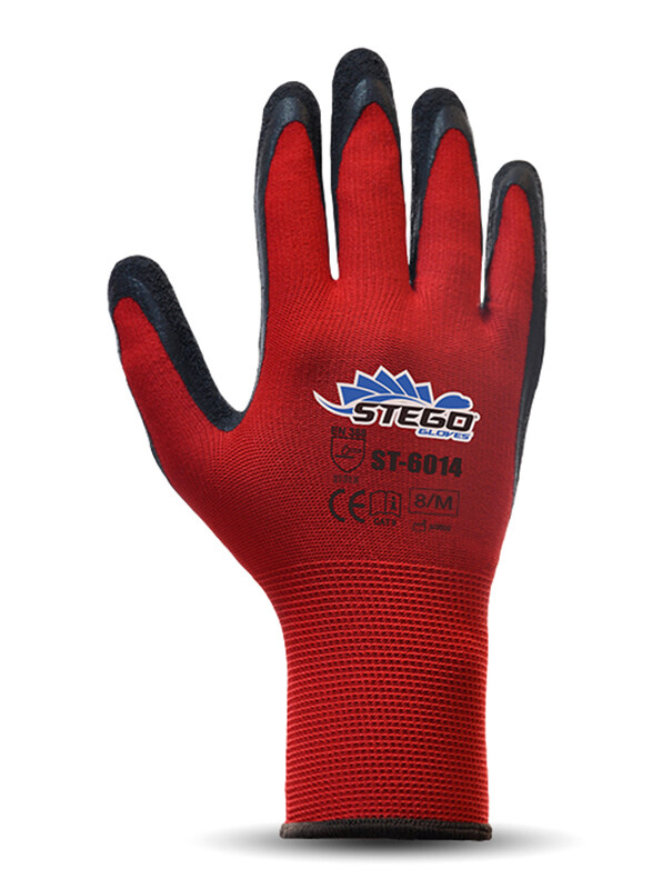 

Stego 12-Piece Breathable Latex Coated Mechanical & Multipurpose Safety Gloves for Light Handling, St-6014, Red/Black, X-Large