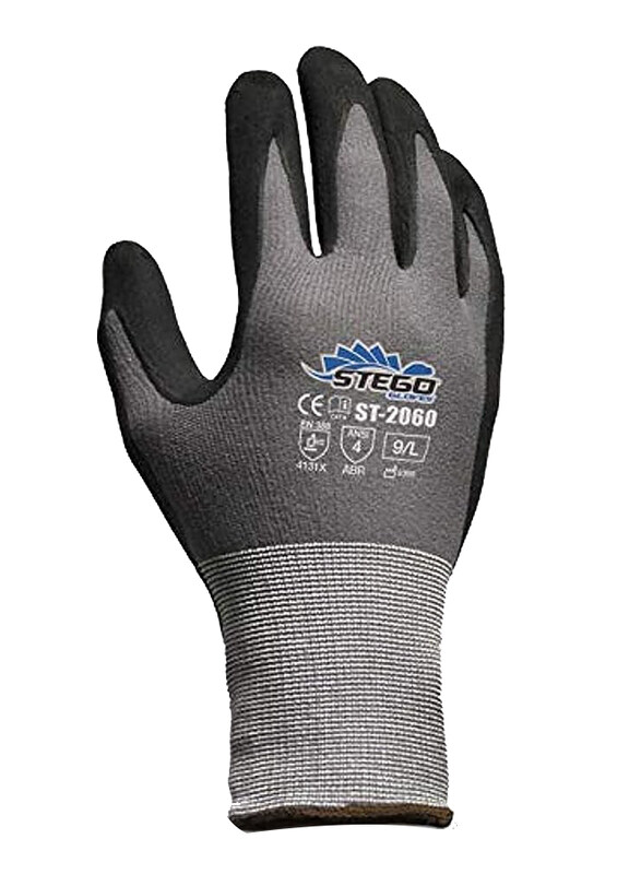 

Stego Level 4 Micro-Nitrile Foam Coated Multipurpose Safety Gloves for Dry, Wet or Even Oily Grip Application, St-2060, Grey, Medium