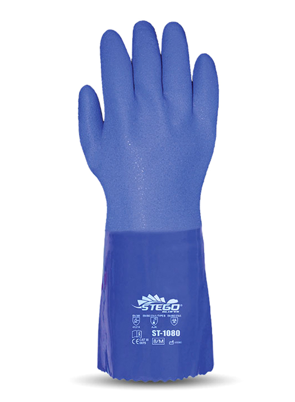 Stego 6-Piece Cotton Lined with PVC Coated Chemical Protection Safety Gloves, St-1080, Blue, X-Large