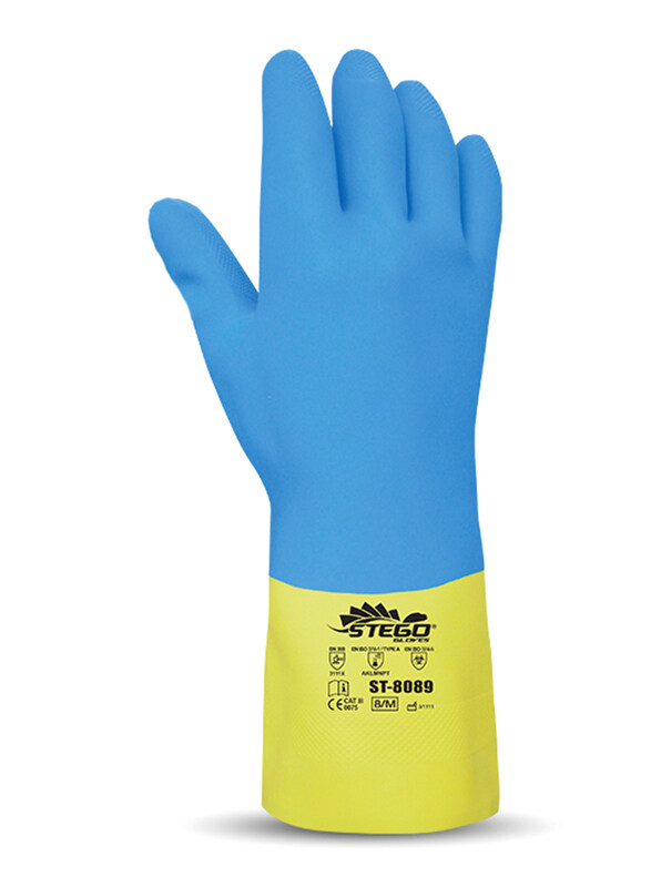 

Stego 6-Piece Level 3 Chemical & Liquid Protection Safety Gloves, St-8089, Blue/Yellow, X-Large