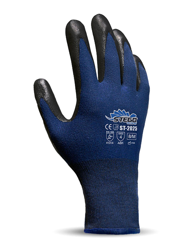 Stego 6-Piece Level 4 Protection Mechanical & Multipurpose Safety Gloves with Abrasion for Light Handling, St-2025, Blue/Black, Large
