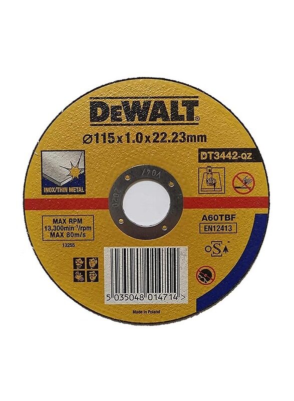 

DeWalt Thick Stainless Steel Cutting Wheel, DT3442-QZ, Yellow/Black