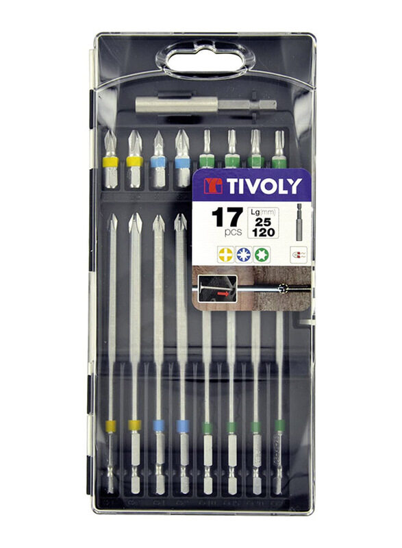 

Tivoly 17 Piece L25 & L120mm Screw Bit Set, 11501570038, Grey