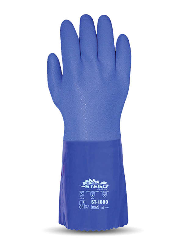 Stego 24-Piece Cotton Lined with PVC Coated Chemical Protection Safety Gloves, St-1080, Blue, X-Large