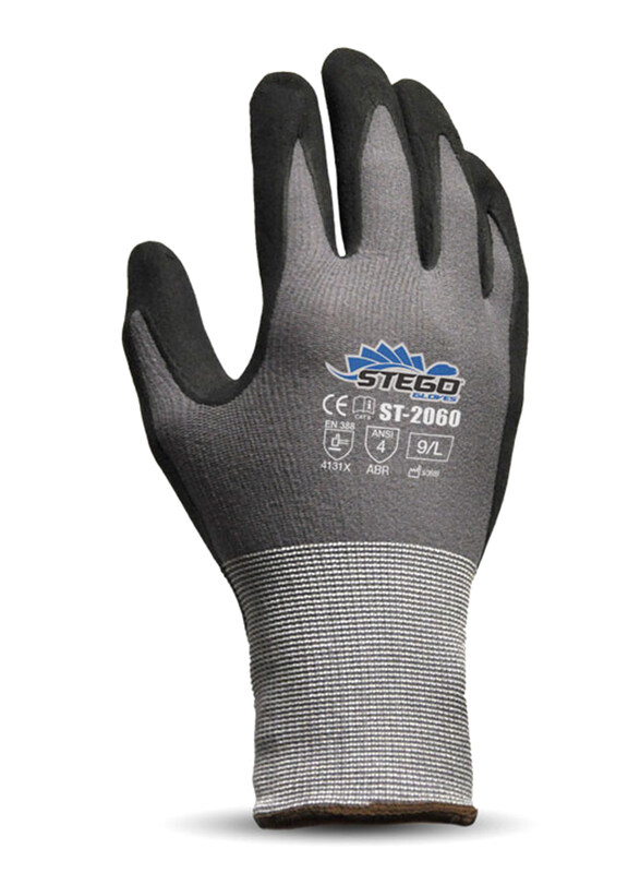 

Stego 12-Piece Level 4 Micro-Nitrile Foam Coated Multipurpose Safety Gloves for Dry, Wet or Even Oily Grip Application, St-2060, Grey, Large