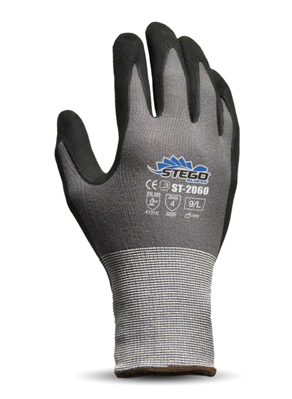 Stego Level 4 Micro-Nitrile Foam Coated Multipurpose Safety Gloves for Dry, Wet or Even Oily Grip Application, St-2060, Grey, Large
